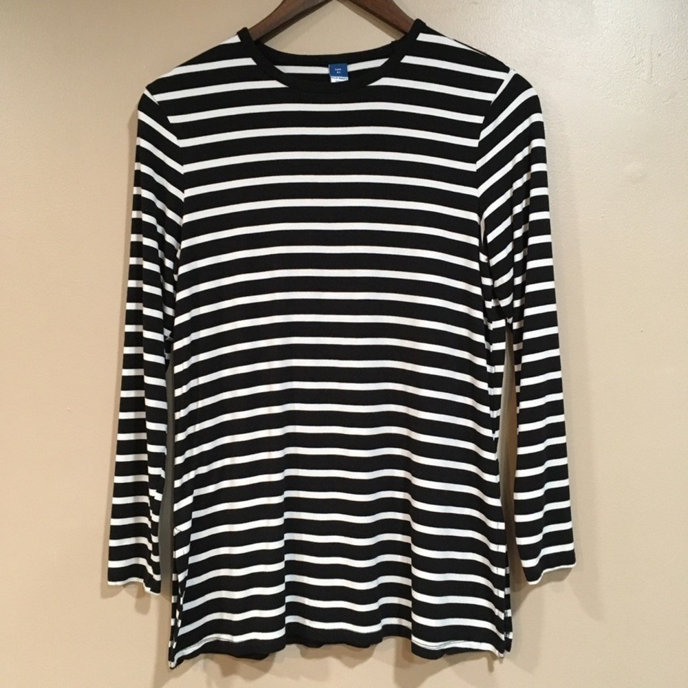 Old Navy Luxe Striped Tunic Top Womens XS Black White Long Sleeve Flowy Classic